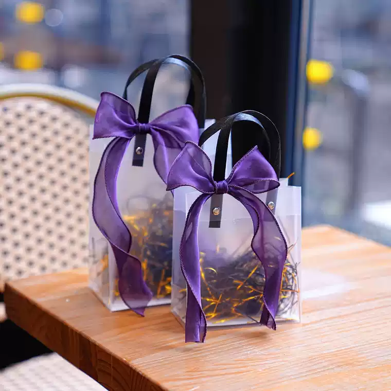 Clear party favor gift bags with ribbon handles