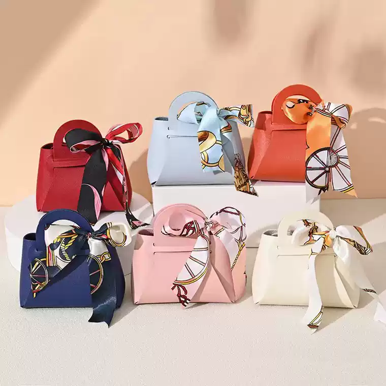 Ribbon handle wedding favor bags in mixed colors