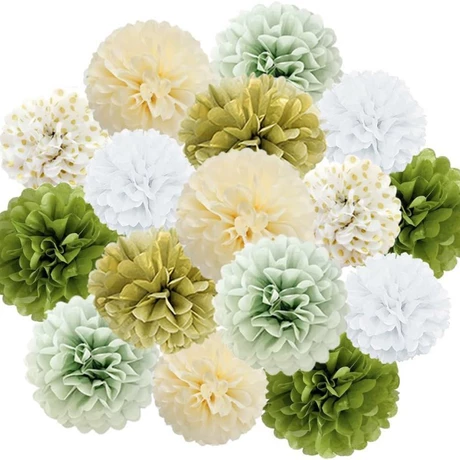 Sage and Ivory Tissue Pom-Pom Set